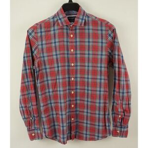 Hackett London Men's Small Long Sleeve Red Blue Plaid Cutaway Button Up Shirt